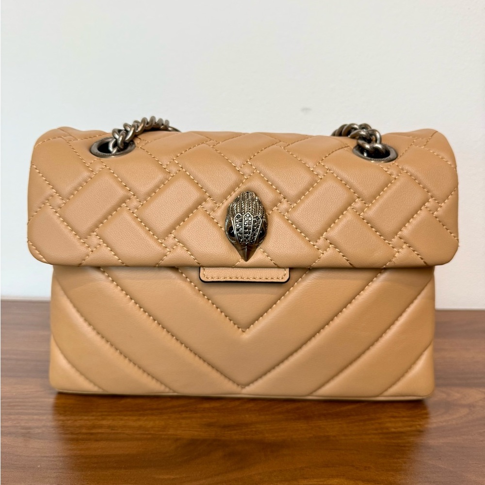 Kurt Geiger London Kensington Quilted Leather Shoulder Bag in Camel $298 MSRP